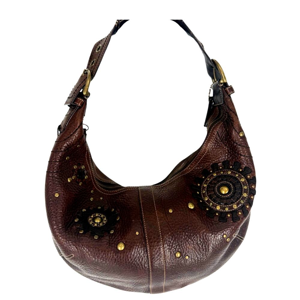 Vintage Coach Mia Soho Starburst Studded Leather Large Hobo Bag Brown 10063 GUC
